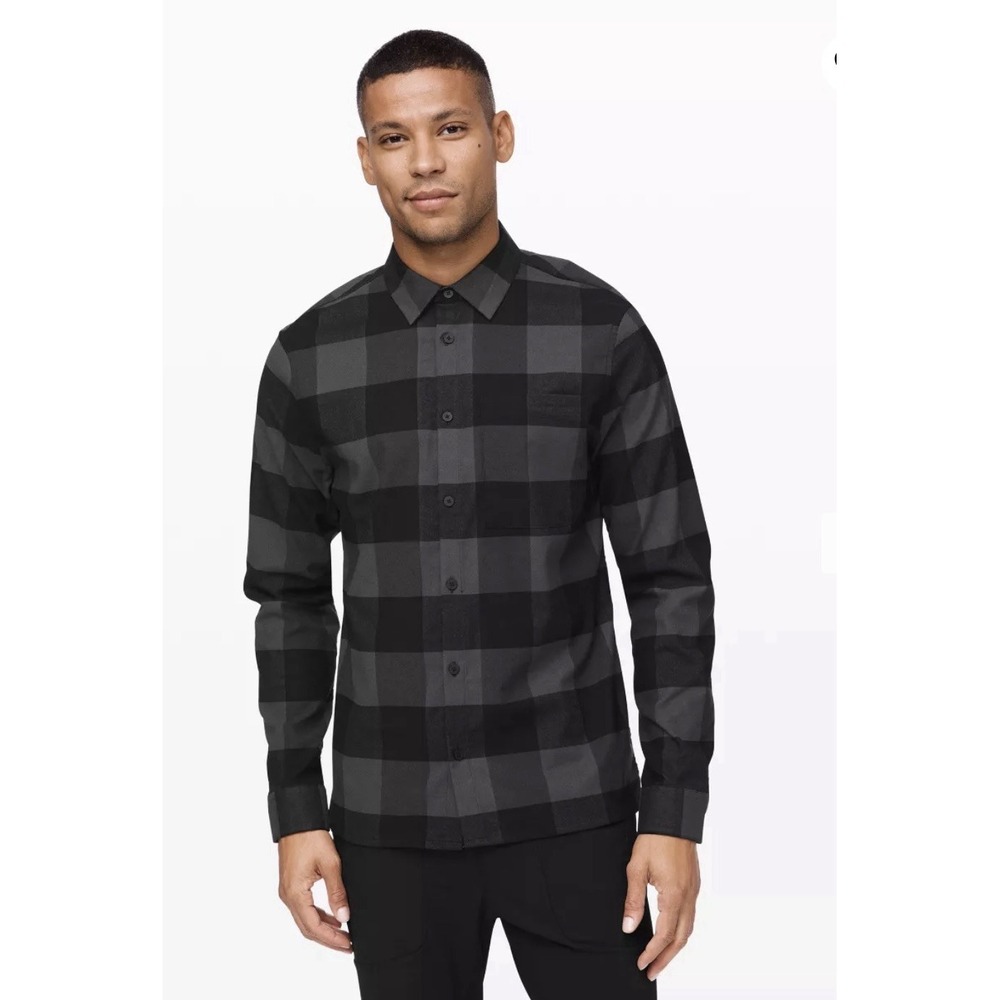 Lululemon Mason Peak Flannel Shirt in Grey Black Plaid Long Sleeve Casual Men XL
